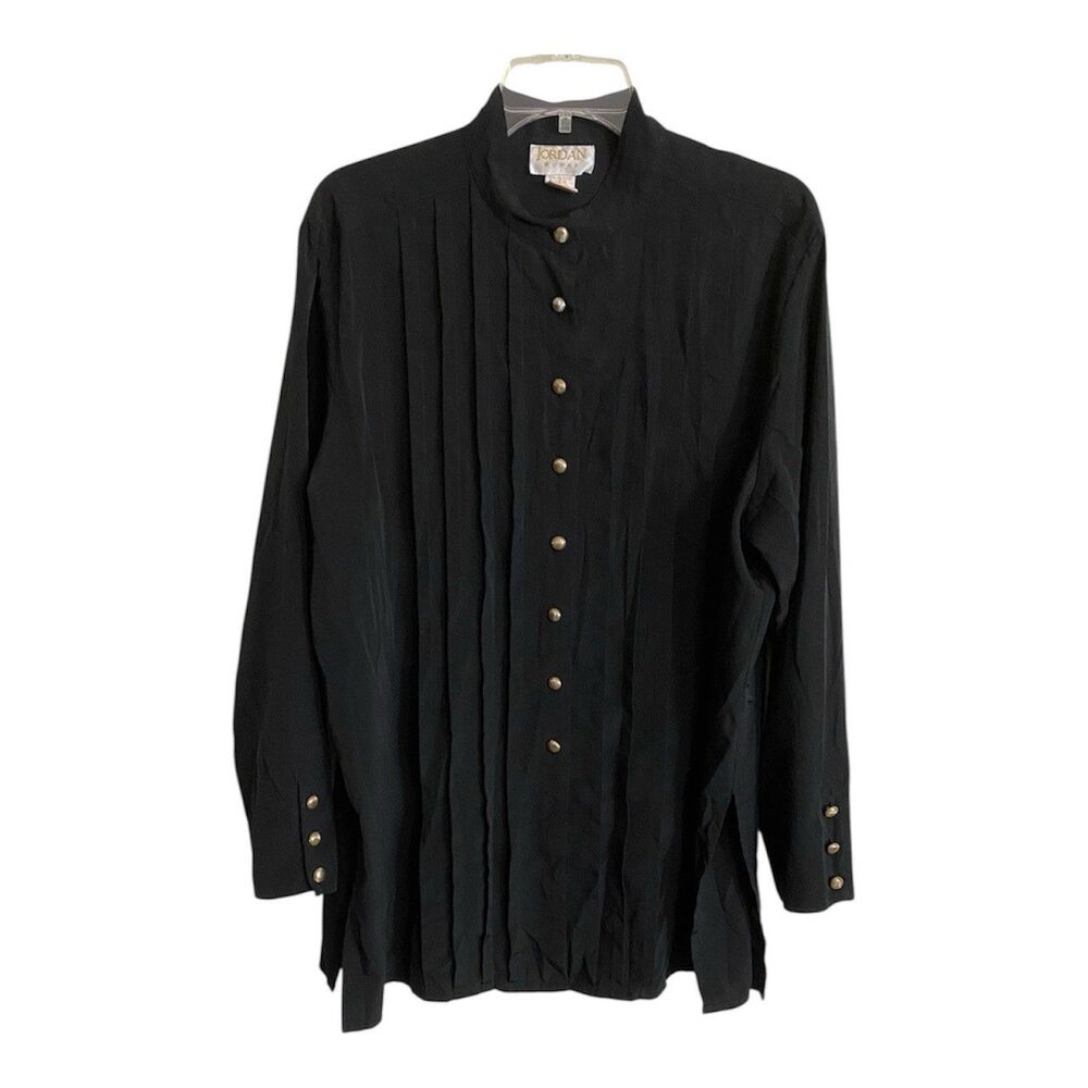 Vintage Jordan Women’s 16W/36 Black Button Up Shirt Top L/S Pleated Goth Grunge